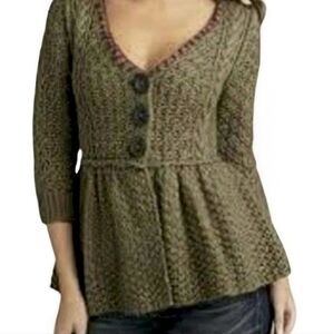 Free People Peplum Olive Green Button Up Cardigan